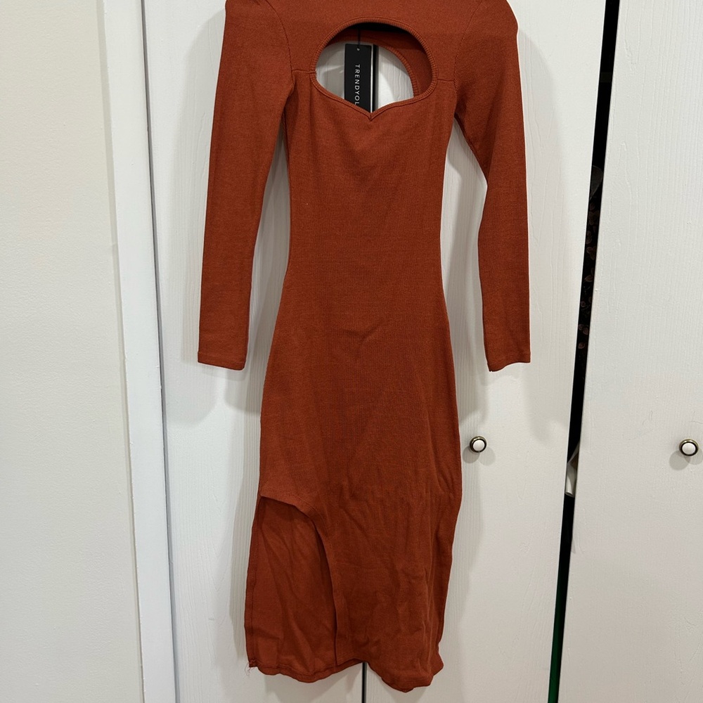 Rusty Orange Long Sleeve Dress - Size S